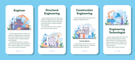 Poster - Engineering mobile application banner set. Technology and science.