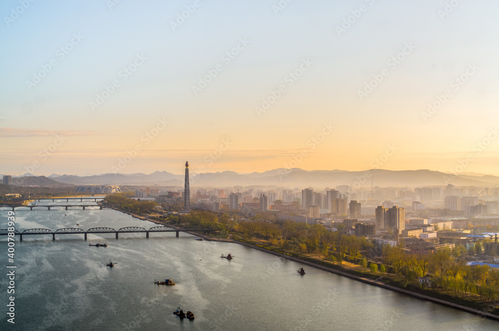 View of the Pyongyang city and Tucheto River, Capital of the North Korea
