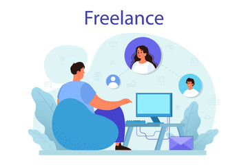 Wall Mural - Freelance concept. People working remotely through the internet