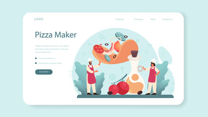 Wall Mural - pizzeria web banner or landing page. chef cooking tasty