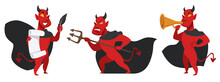 Evil Devil Character With Hayfork And Trumpet