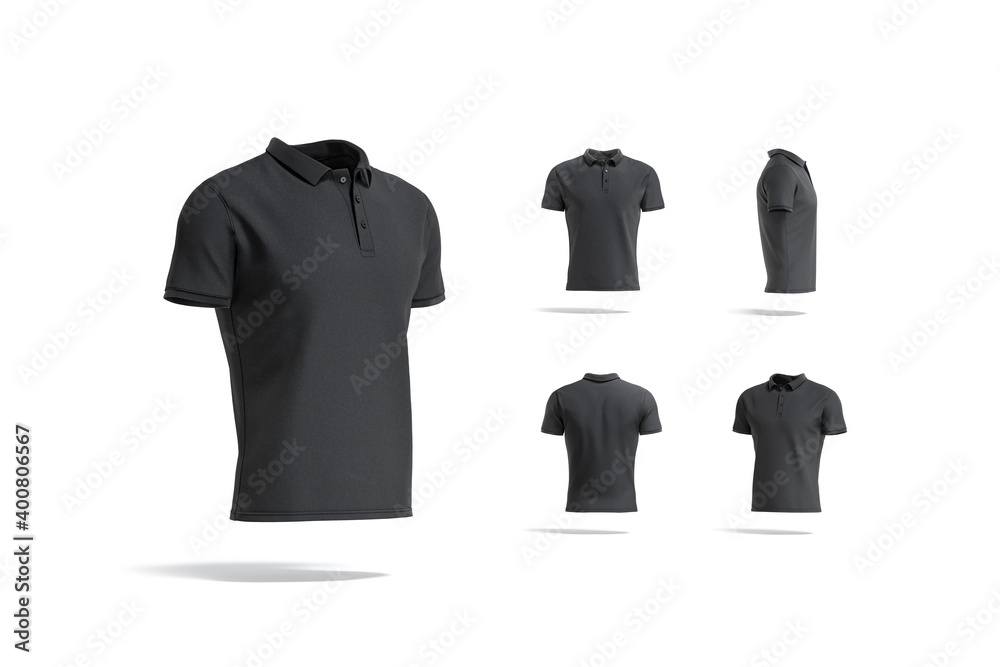 Blank black polo shirt mock up, different views