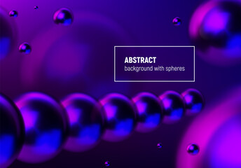Poster - Abstract background with neon shiny blue and purple balls flying in perspective for science and business backdrop or wallpaper.
