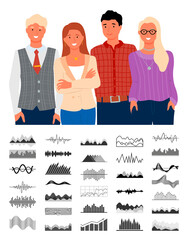 Poster - people with infocharts and data vector, business analytics and information in visual representation,