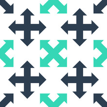 Green Arrows In Four Directions Icon Isolated Seamless Pattern On White Background. Vector.