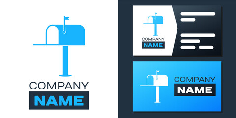 Poster - Logotype Open mail box icon isolated on white background. Mailbox icon. Mail postbox on pole with flag. Logo design template element. Vector.