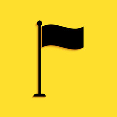 Poster - Black Flag icon isolated on yellow background. Location marker symbol. Long shadow style. Vector.