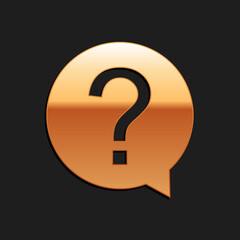 Fototapete - gold question mark in circle icon isolated on black background. hazard warning symbol. help symbol. 