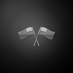 Wall Mural - Silver Two crossed American waving flags icon isolated on black background. National flag of USA. The United States of America flag. Independence day. Long shadow style. Vector.