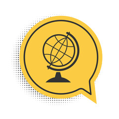 Fototapete - Black Earth globe icon isolated on white background. Yellow speech bubble symbol. Vector.