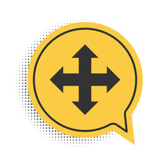 Fototapete - Black Arrows in four directions icon isolated on white background. Yellow speech bubble symbol. Vector.