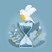 Time Flies - Bird Sitting On Hourglass