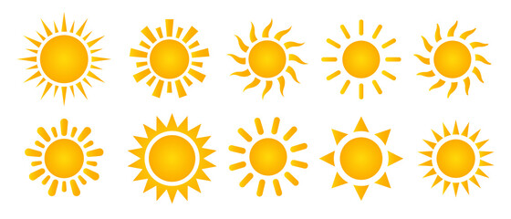 Wall Mural - yellow sun icon vector set