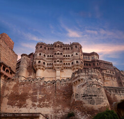 Wall Mural - Panoramic view of famous Indian Mehrangarh Fort in Jodhpur, Rajasthan, India. Built in 1459, the fort is situated 125 m above the city.