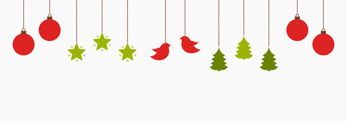 Wall Mural - christmas cute hanging ornaments in red and green colors.
