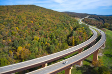 USA, West Virginia, Aerial View OfÔøΩU.S. Route 48 Bridge Stretching Over Lost River InÔøΩAppalachian Mountains