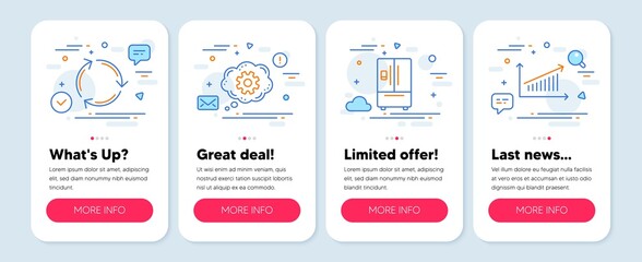 Poster - set of technology icons, such as cogwheel, recycling, refrigerator symbols. mobile app mockup banner