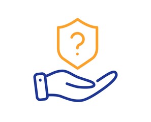 Poster - protection shield line icon. helping hand sign. question mark symbol. quality design element. line s
