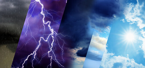 Wall Mural - photos of sky during different weather, collage. banner design