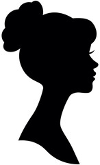 Wall Mural - Vector female portrait of the bride with wedding hairstyle. Silhouette head in profile. Black isolated image on white background