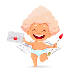 Wall Mural - Happy Valentines day. Cute funny Cupid Angel