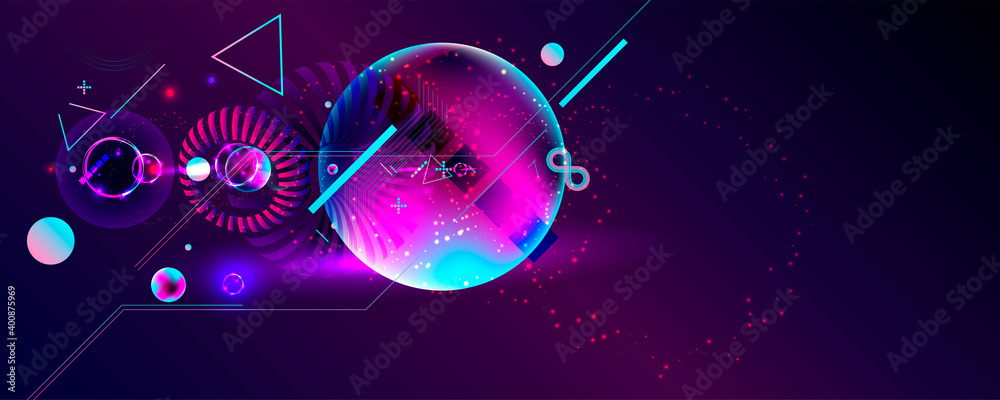 Synthwave vaporwave retrowave glitch circle with blue and pink ...