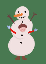 Clip Art Of Little Boy Wearing Snowman Costume