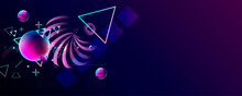 Synthwave Vaporwave Retrowave Glitch Circle With Blue And Pink Futuristic Cyberpunk Style Neon Abstraction Background Galaxy And Planets Blue Circles