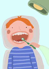 Clip Art Of Boy During Exam At Dentists Office