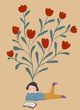© Westend61 - Clip art of blooming tulips representing imagination of girl reading book