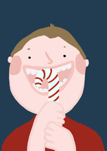 Clip Art Of Boy Eating Christmas Candy Cane