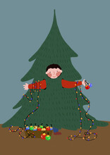 Clip Art Of Little Boy Wearing Christmas Tree Costume