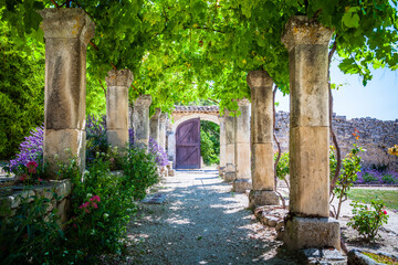 Wall Mural - The lavender garden of the old abbey of Abbaye de Saint-Hilaire in Provence, France