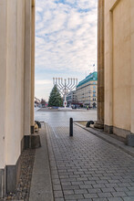 Pariser Platz With The Hanukkah Candlestick And Christmas Tree In Berlin, Germany