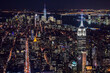 USA, New York, New York City, Manhattan, Aerial view of illuminated skyline at night