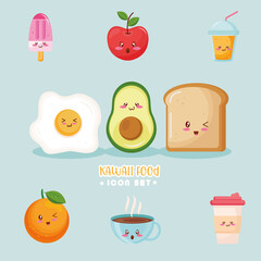 Sticker - bundle of nine kiut food kawaii characters and lettering vector illustration design