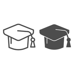 Poster - Graduate student hat line and solid icon, education concept, hat for the university sign on white background, graduate student hat icon in outline style. Vector graphics.