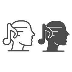 Poster - Human head with note line and solid icon, creation concept, head outline with a musical note sign on white background, head with note icon in outline style. Vector graphics.