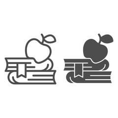 Poster - Apple on a pile of books line and solid icon, education concept, knowledge sign on white background, apple on a pile of books icon in outline style for mobile concept and web design. Vector graphics.
