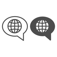Poster - Dialogue icon and globe line and solid icon, education concept, chat sign on white background, chat icon in outline style for mobile concept and web design. Vector graphics.