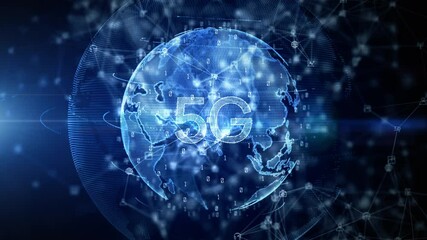 Fototapete - 5g High Speed Connection of Internet of things IOT, Futuristic Global and Social Network Connection, Technology Network Digital Data Connection Background Concept, 4K