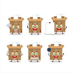 Sticker - Cartoon character of carton box with various chef emoticons