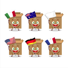 Poster - Carton box cartoon character bring the flags of various countries