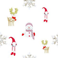 Christmas pattern seamless.Elk. Snowman. Snowflake. Santa Claus. White background. new year isolated