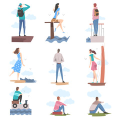 Poster - People Characters Looking Ahead as into Bright Future Vector Illustration Set