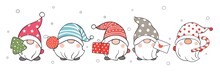 Draw Banner Gnomes In Snow For Winter.