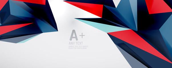 Vector triangle geometric backgrounds. Low poly 3d shape on light backdrop. Vector illustration for covers, banners, flyers and posters and other designs