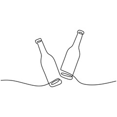 Wall Mural - One line drawing of champagne bottle isolated on white background. A bottle of wine to celebrating the 2021 new year linear style sign concept minimalism design. Happy New Year. Vector illustration