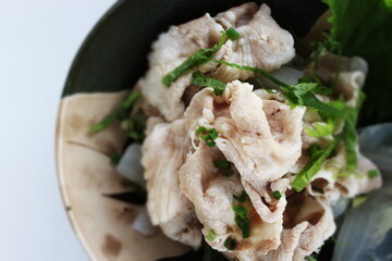 Wall Mural - Japanese summer salad, pork and dressing on dish
