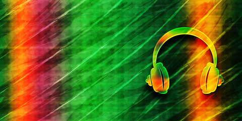 Headphone icon abstract premium green banner background colorful pattern bright texture